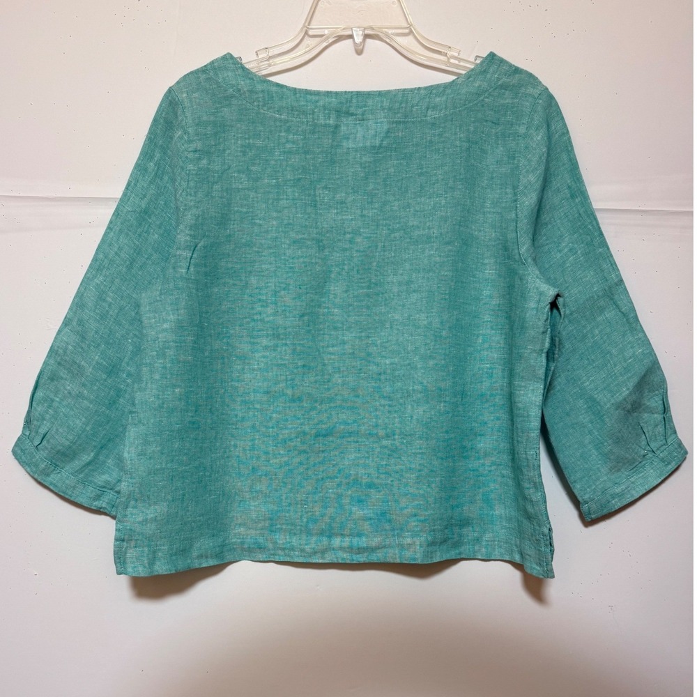 Martha Stewart 100% Linen Top Teal Women M Lagenlook Summer Vacation Resort - Picture 3 of 9
